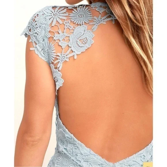 Lulus Romance Language Light Blue Backless Lace Dress Size Medium - Picture 4 of 12